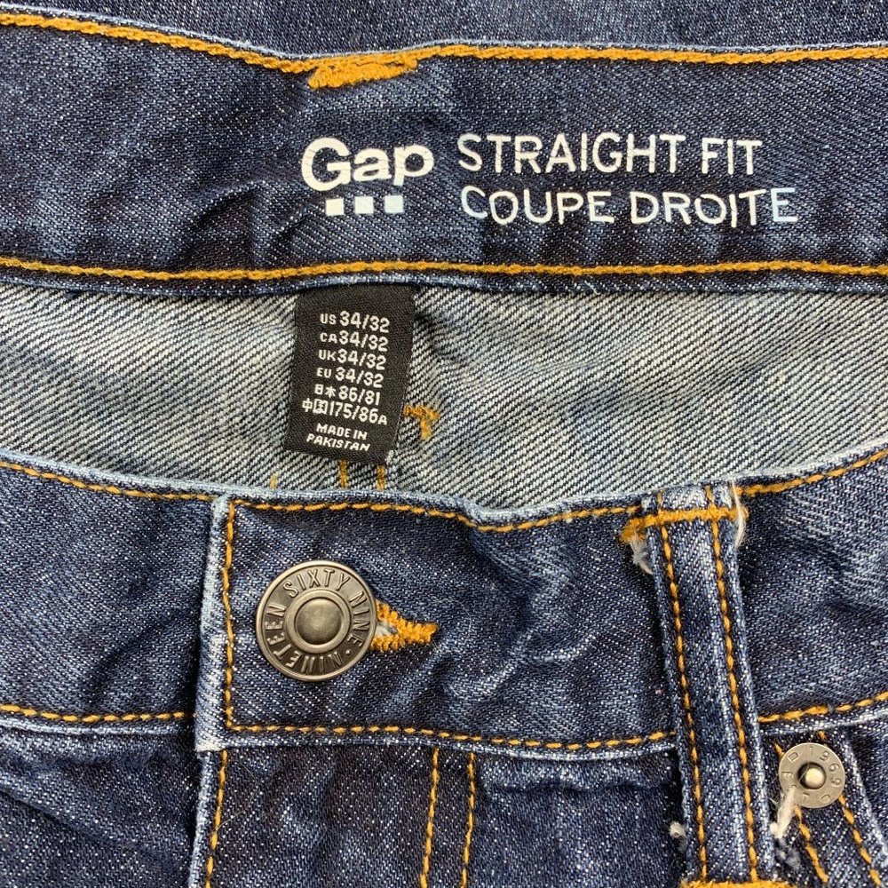 GAP 34 X 32 Jeans Straight Fit Distress Dark - Picture 4 of 5